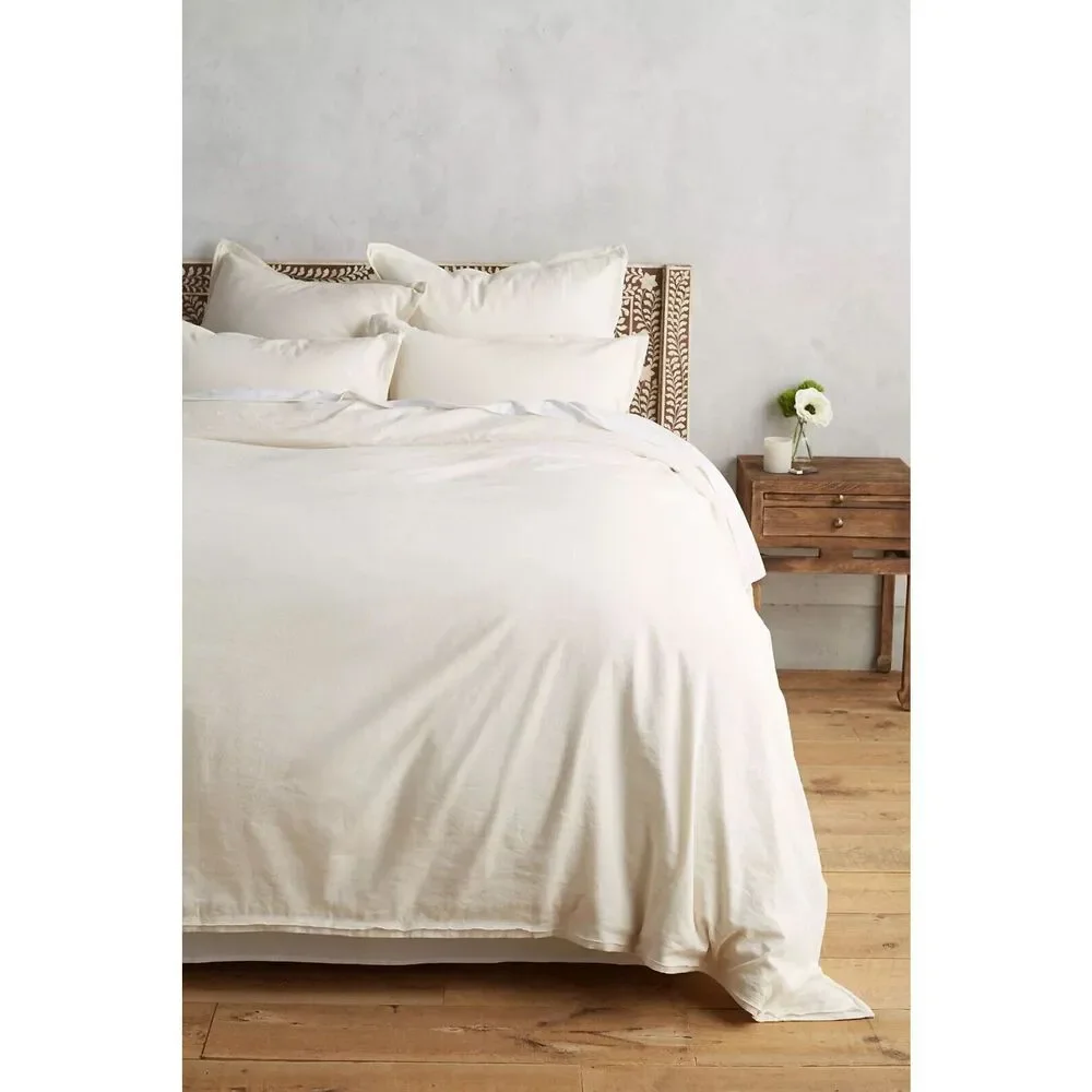 New Anthropologie Relaxed Linen-Cotton Queen Duvet Cover In Cream